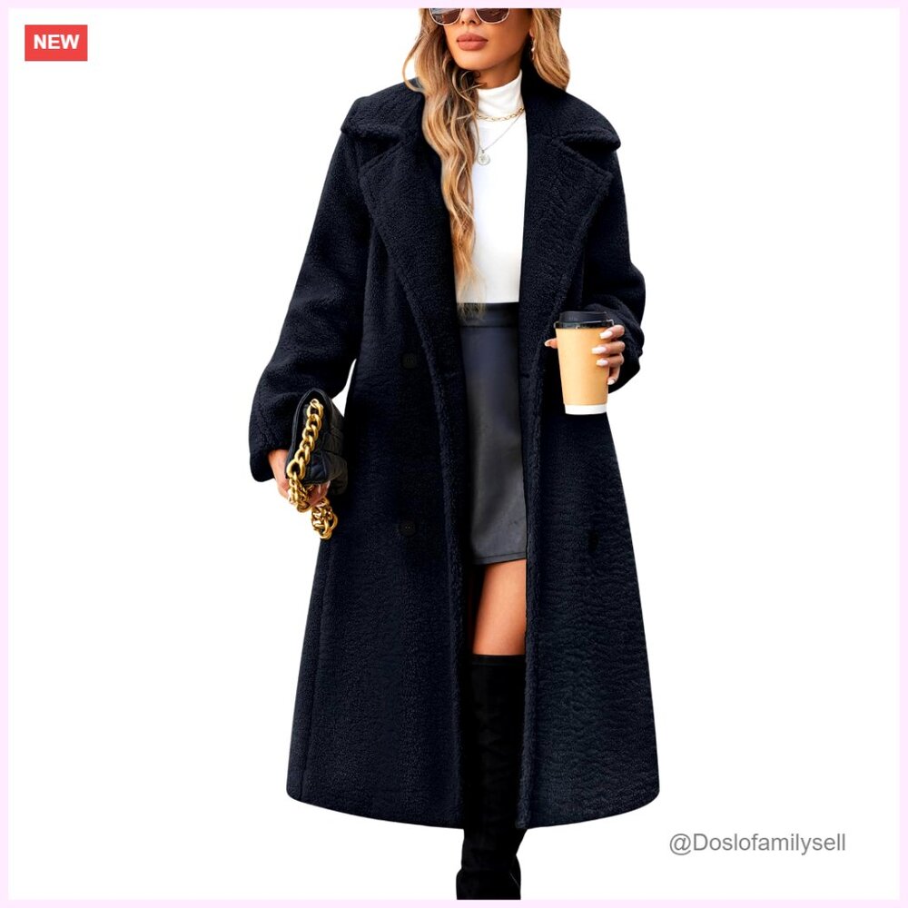 Oversized Faux Fur Long Coat Double Breasted Winter Jacket With Pockets